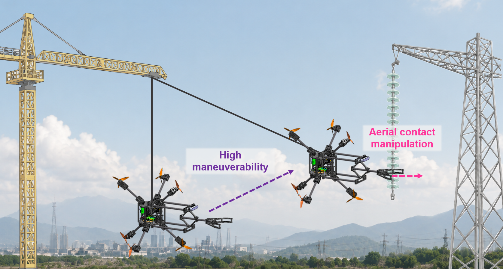 SAM2 maneuvering through a high-altitude workspace for physical interaction